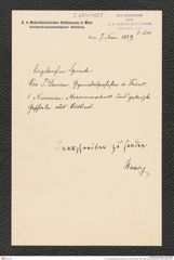 k.k. naturhistorisches Hofmuseum, Intendanzakten 1885-1896 (Hauer), Aktenzahl Z.684/1889, Seite 1